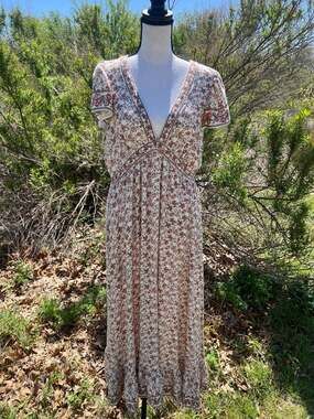 Max Studio London V-Neck Flutter Sleeve Smocked Empire Waist Floral Maxi Dress